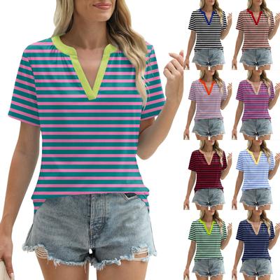 Womens Summer Tops Short Sleeve V Neck Shirts Loose Casual T-Shirts