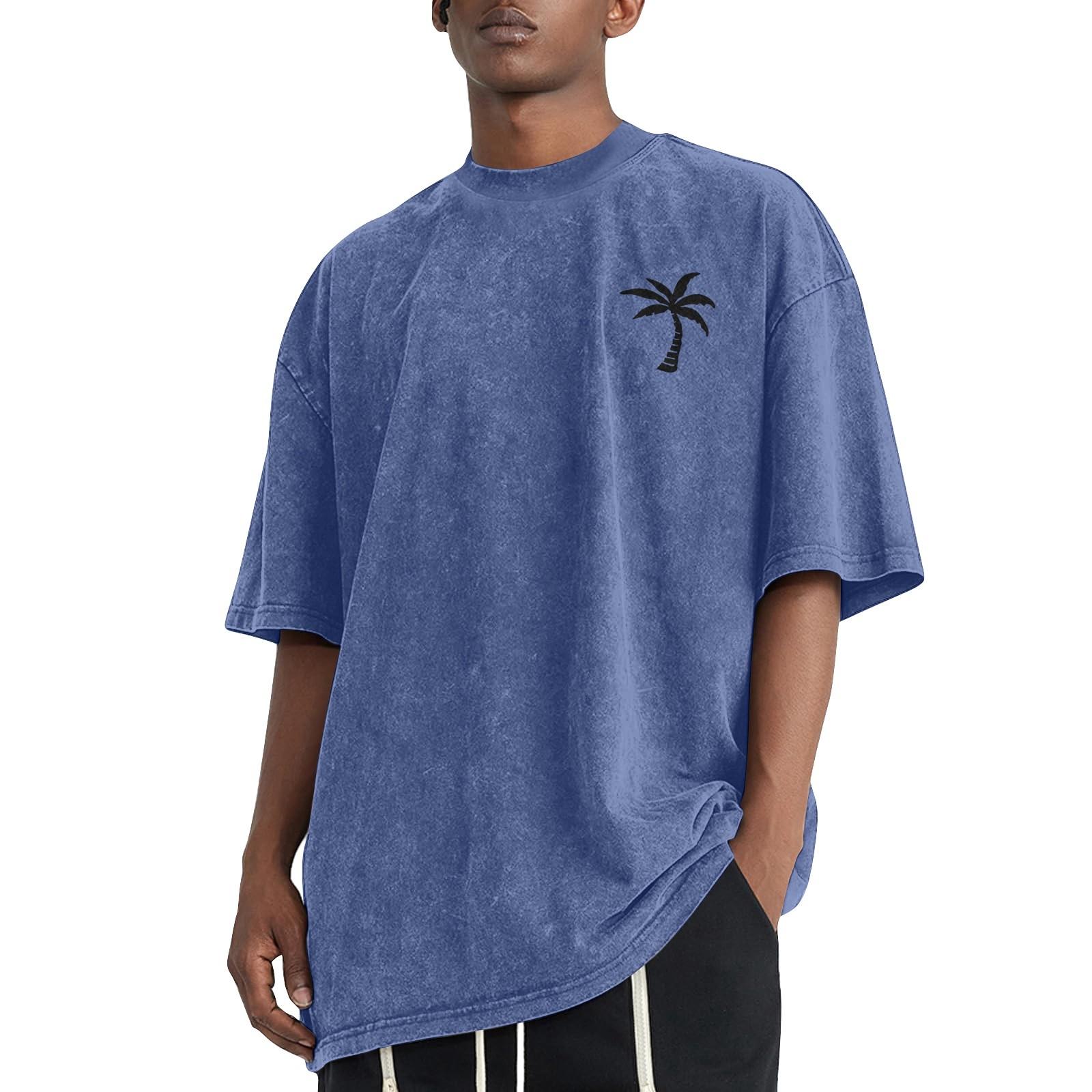 Мужская летняя однотонная потертая футболка с заниженной линией плеч, мужская повседневная модная футболка L синий