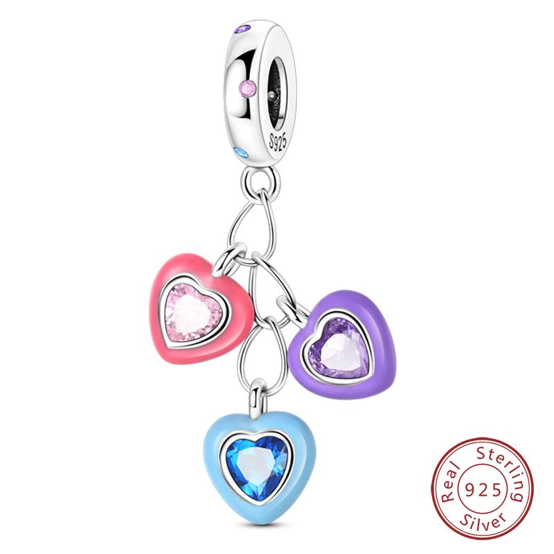 Copper Charms Beads Forever Love Heart Shaped Bow Family Charms Dangle For Bracelet Woman Diy Jewelry Gift