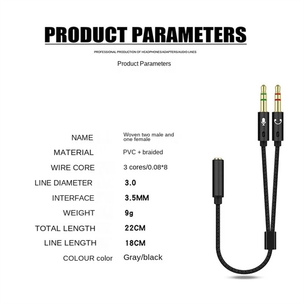 Cable Headphone Jack Headphone Cable 1 Female to 2 Male AUX Cable Cable Converter Y Splitter Cable