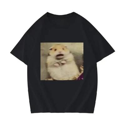 Zabawny Przestraszony Chomik Mem Grafika Nadruk Koszulka Damska Okrągły Dekolt Modna Krótki Rękaw T-Shirt Retro Letnie Ubrania