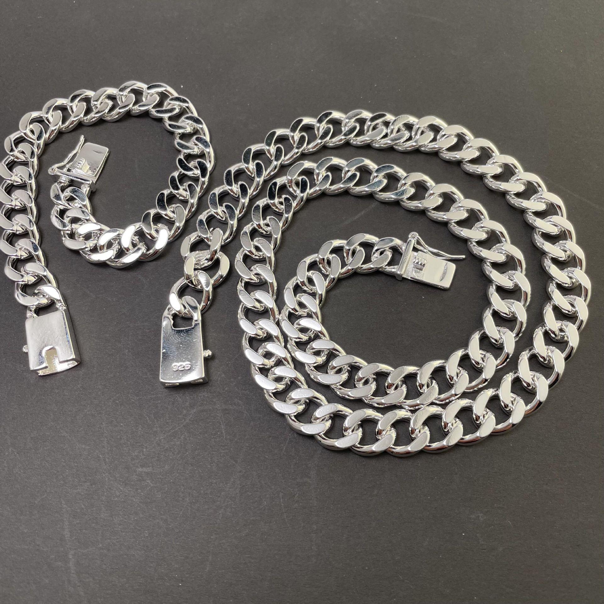 

Комплект из ожерелья и браслета с квадратной пряжкой из серебра 925 пробы, 10 мм, 20–24 дюйма