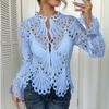 This Is A New Autumn Style of Fashionable and Sexy Cut-out Lace Stand-up Collar with Flared Sleeves and Breathable Knitted Lace Shirt