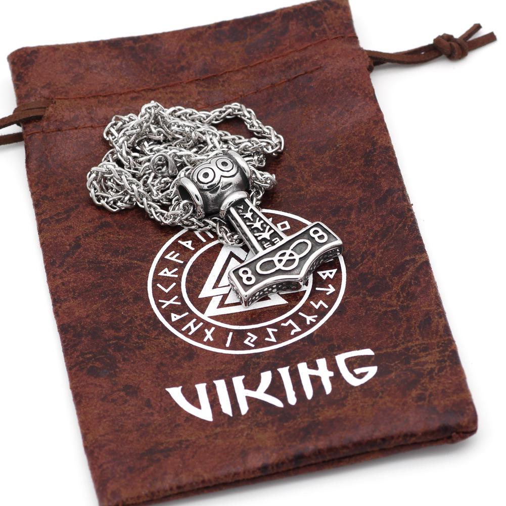 Titanium Steel Viking Thor's Hammer Pendant Necklace with Odin Symbol