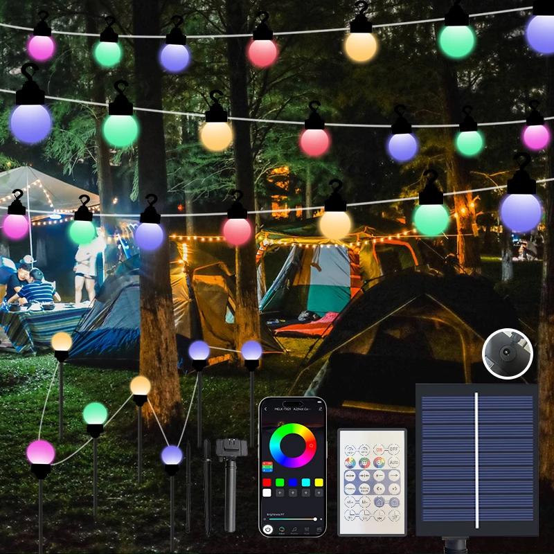 

25/50/75 светодиодных шаровых гирлянд, солнечные сказочные гирлянды, спальня, балкон, кемпинг, палатка, рождественские украшения, управление с помощью приложения «сделай сам» 5M 25LED разноцветный