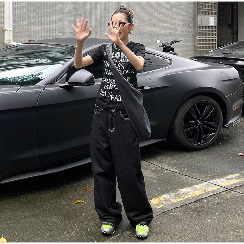 Vintage Embroidery Black Jeans Women Oversized Streetwear Y2k Baggy Denim Trousers Boyfriend Jeans Hip Hop Gothic Female Jean
