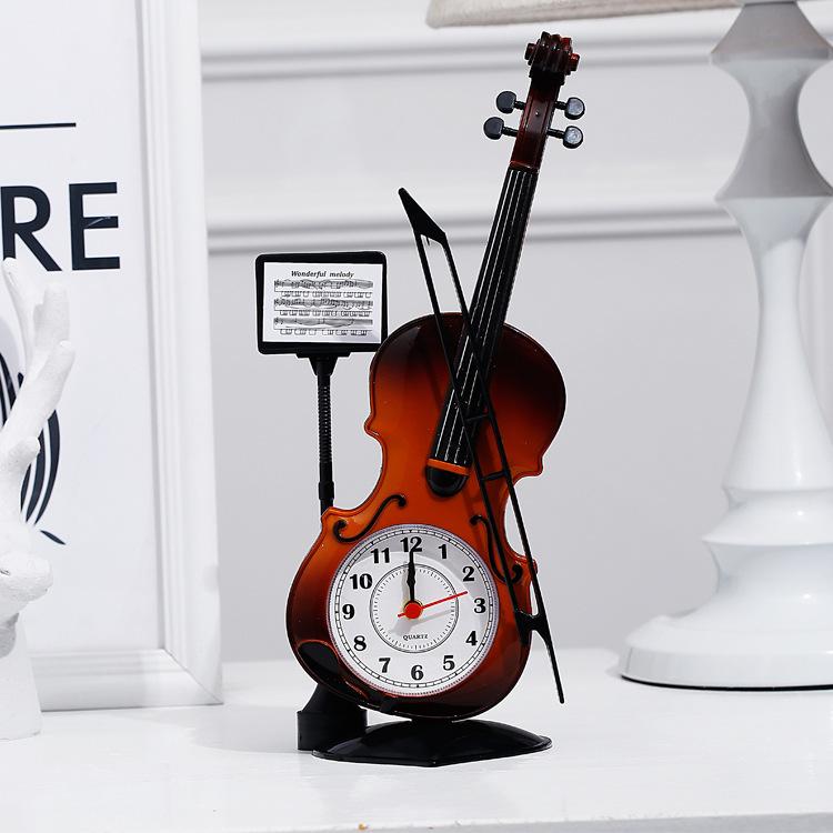 Retro Vintage Alarm Clock Office Supplies Home Decor Handmade Crafts Violin Model Ancient Desk Time Clock Personalized