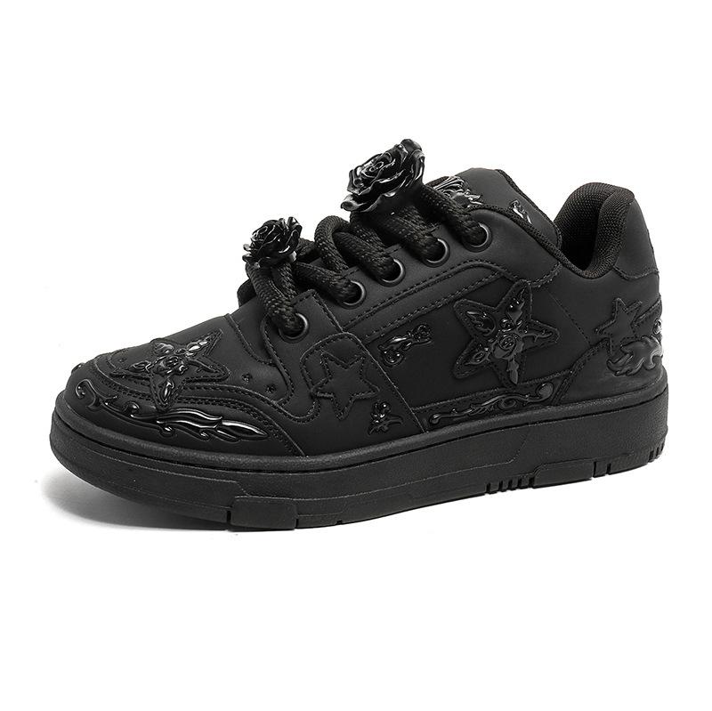 2024 Jaro a Podzim Reliéf Růže Guochao Niche Kreativní Hvězdné Boty Pánské a Dámské Párové Plátěnky Sportovní a Volnočasová Obuv