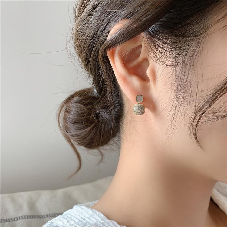 Korea  Fashion Jewelry 14K Gold Plating AAA Zircon Exquisite Square Pendant Earrings Simple Opal Women's Wedding Accessories