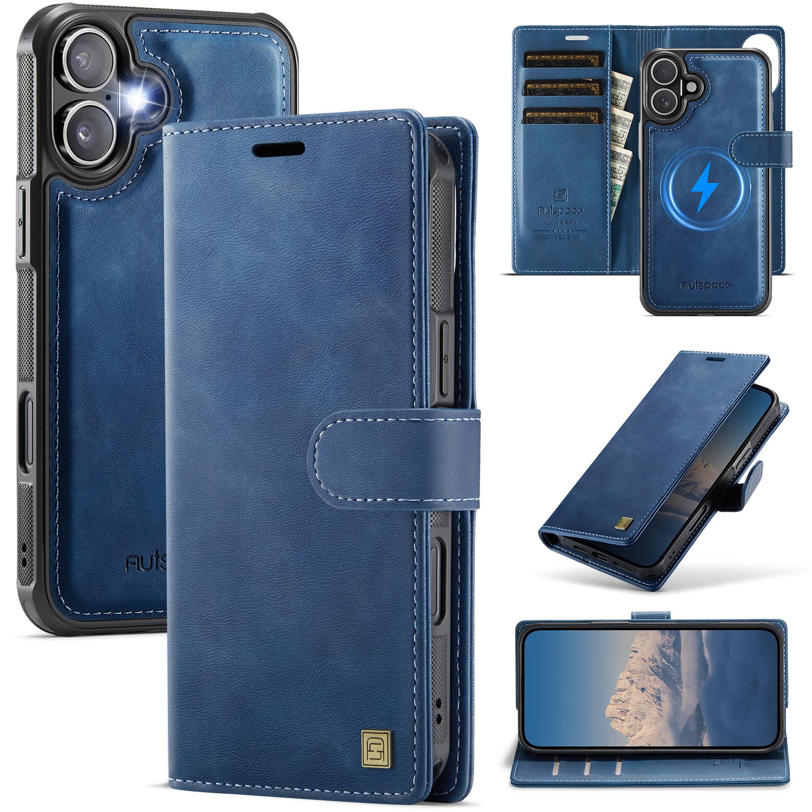 AUTSPACE A05 For iPhone 16 Case Wallet Stand Detachable Leather Magnetic Phone Cover