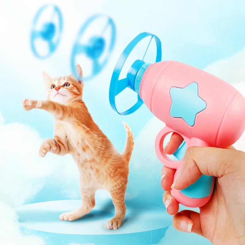 Cat Toy Launch Gun Flying Saucer Rotating Gyro Launcher Cats Chasing Plaything Training Kitten Interactive Toys Pet Supplies