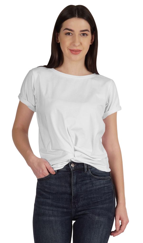 Inkmeso Summer Twist Front Knot Crop Top For Women With Short Sleeves Tee