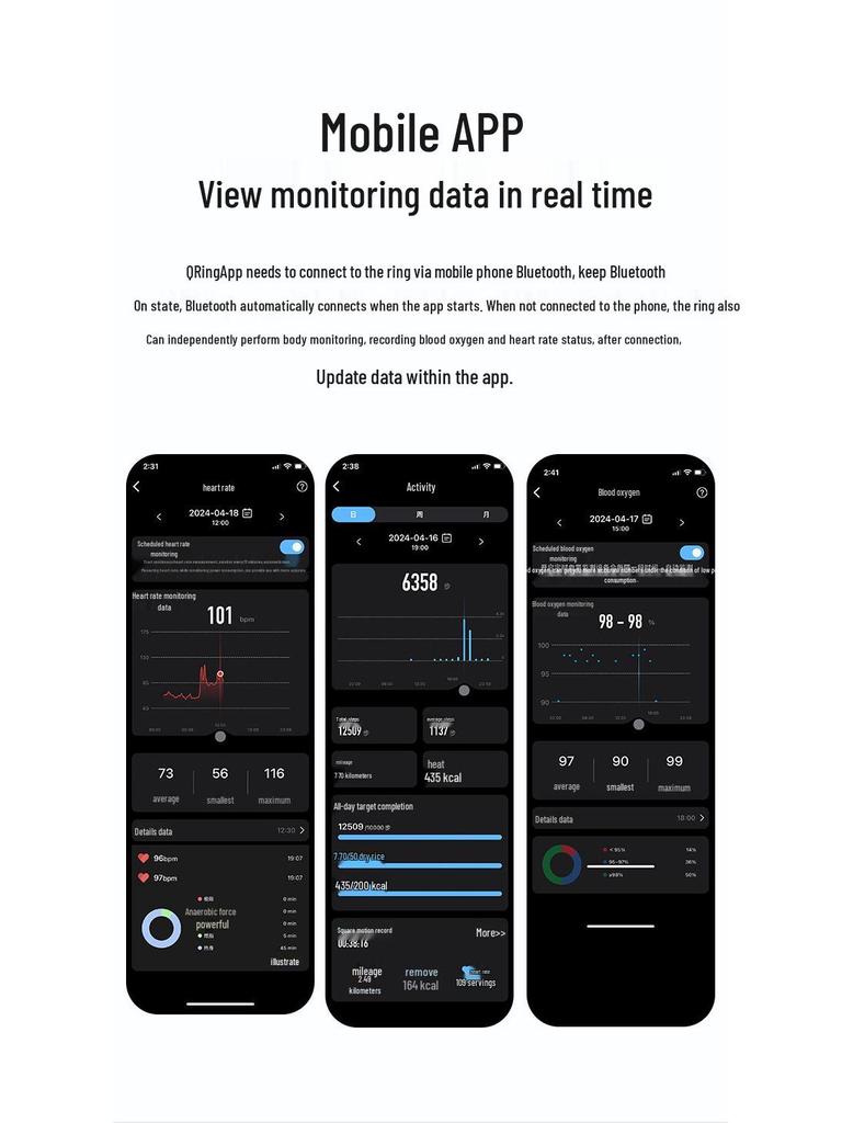 R06 Smartring: Herzfrequenz-, Blutsauerstoff-, Schlaf- und Trainingsmonitor, Wasserdichter Schrittzähler, Bluetooth-Fotografie