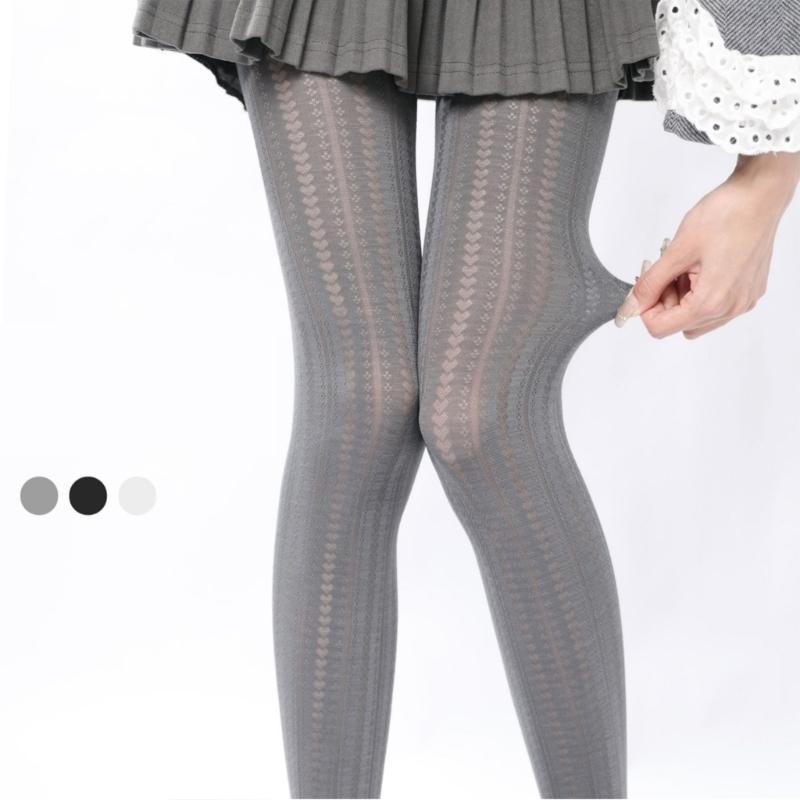 Elegant Vertical Heart Pattern Tights Stockings for Parties and Dates Women Solid Color Silk Pantyhose Leggings Hosiery