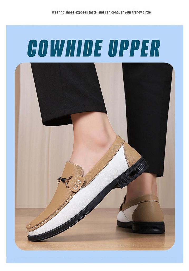 25366 Men's Spring/Summer Low-Top Leather Loafers - Breathable Perforated Design