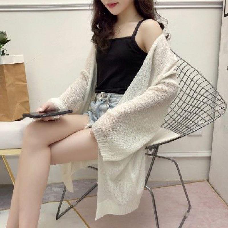 

Women s Summer Loose Knit Cardigan - Korean Style Mid-Length Sun Protection M (90-100)