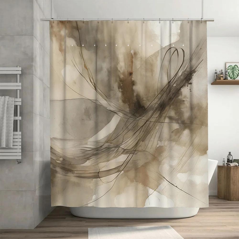 Modern Bathroom Decor Dark Tones Textured Patterns Shower Curtain for Home Bath Spa