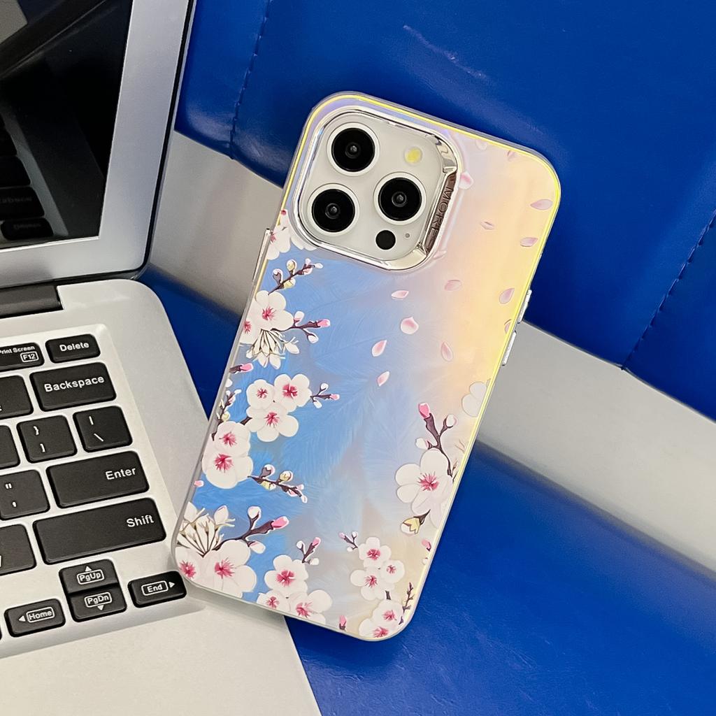 For iPhone 14 Pro Max Case Stylish Flower Pattern Electroplated Anti-Drop Phone Cover