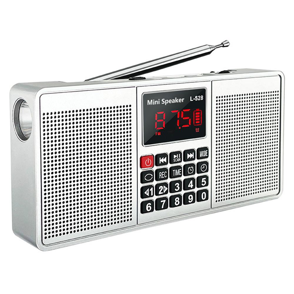 

Многофункциональный портативный стерео радио FM AM перезаряжаемый USB TF карта плеер беспроводной Bluetooth динамик с FM радиоприемником серебряный