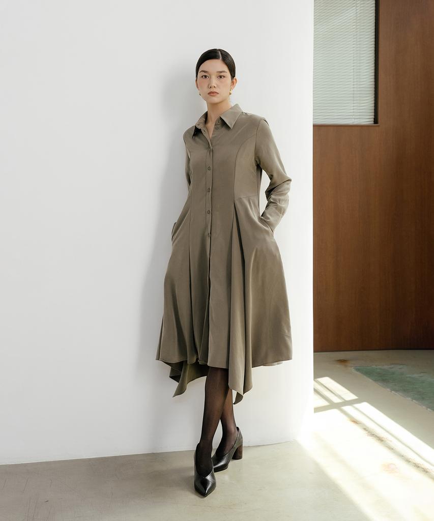 YOUNESS Khaki Shirt Dress