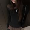 Women S Long Sleeve Slim Fit Mesh Patchwork Basic Top For Autumn Winter
