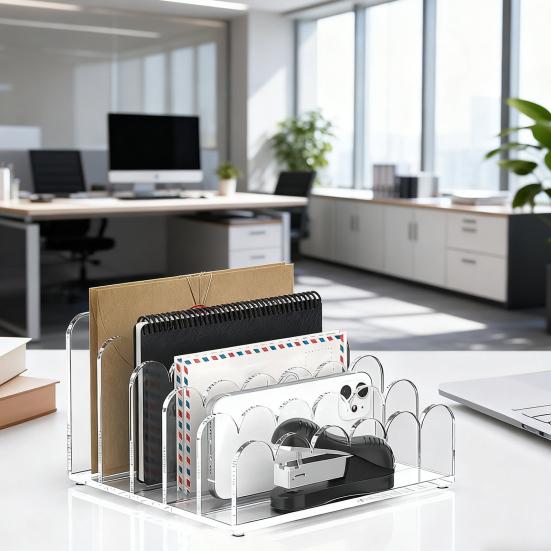 Acrylic Mail Organizer Desktop Clear Document Sorter Vertical File Holder 5-Compartment File Rack Desk Organizer