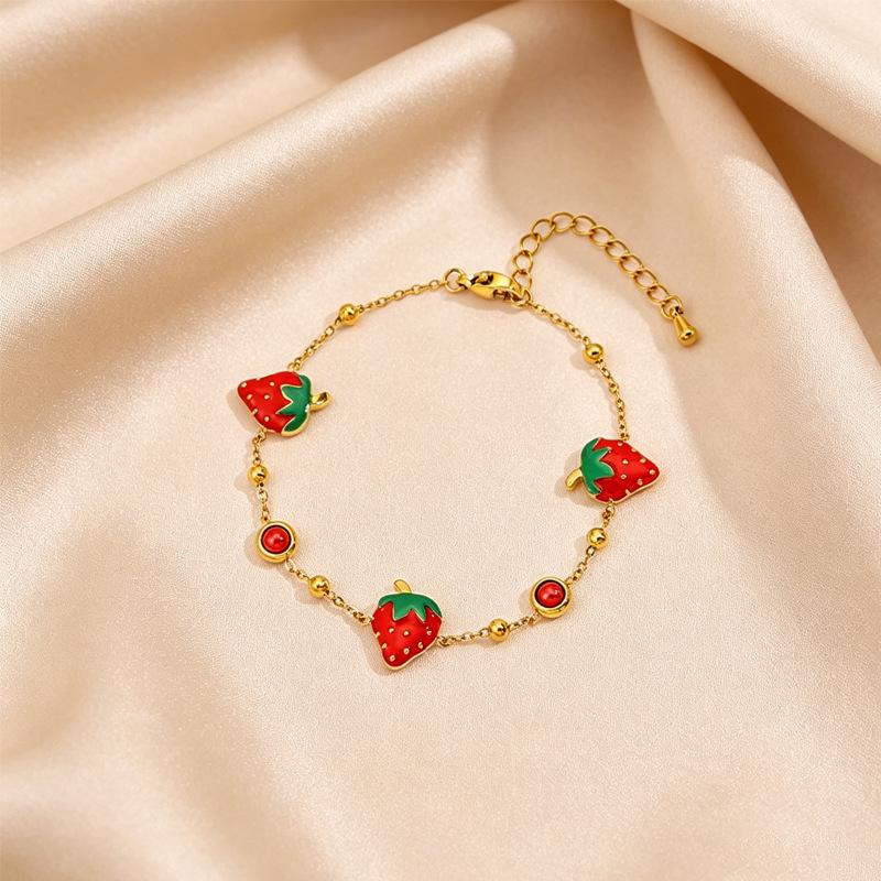 Stainless Steel Bracelet with 18K Gold-Plated Fruit Pendants and European Pastoral Charm