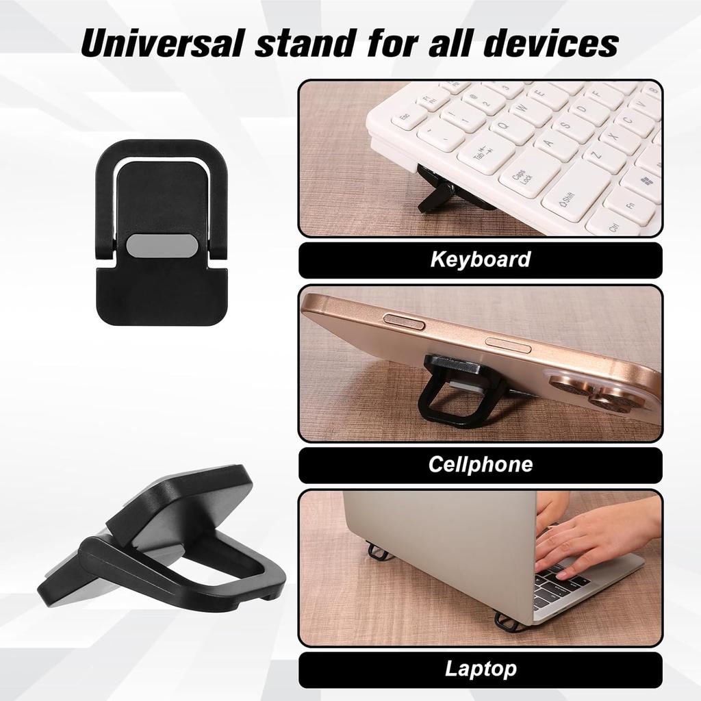 4PCS Portable Keyboard Riser, Aluminum Alloy Mini Foldable Laptop Stand Dual Angles Adjustable Computer Keyboard Lift for Desk Black Self-Adhesive
