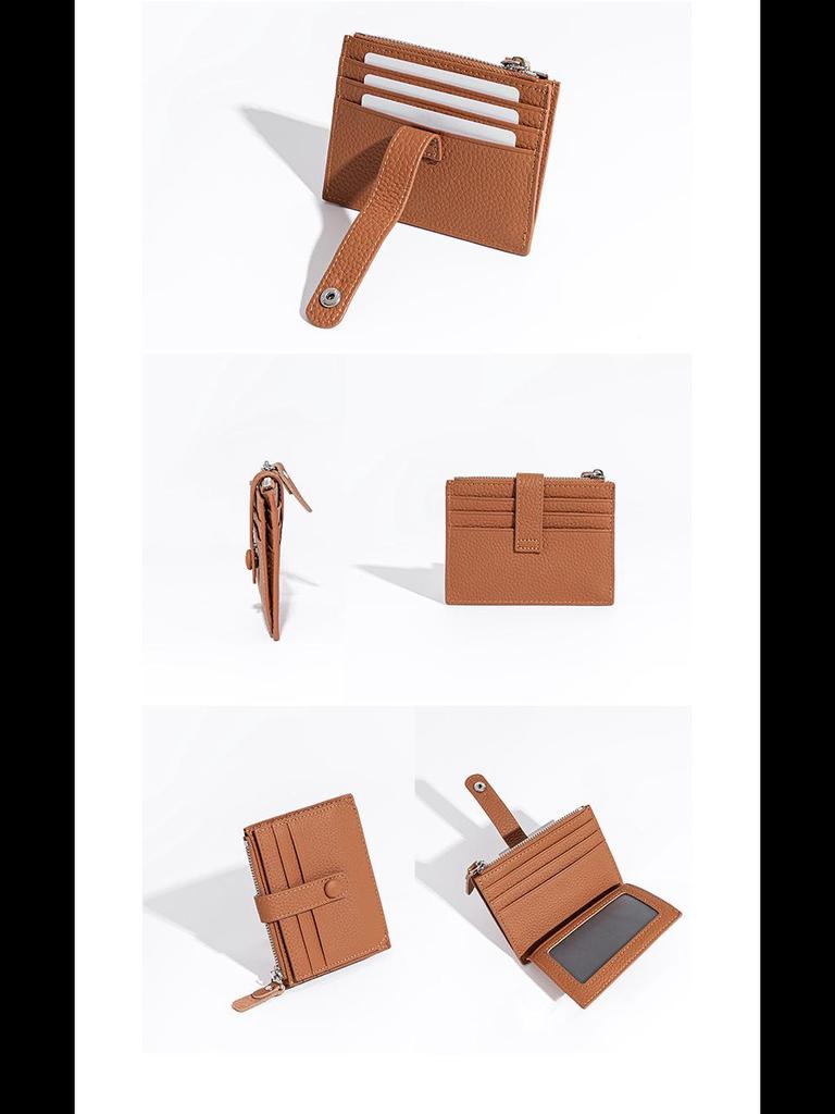 Genuine Leather Ultra-Thin Multi-Card Zipper Wallet - Minimalist Cowhide Card Holder