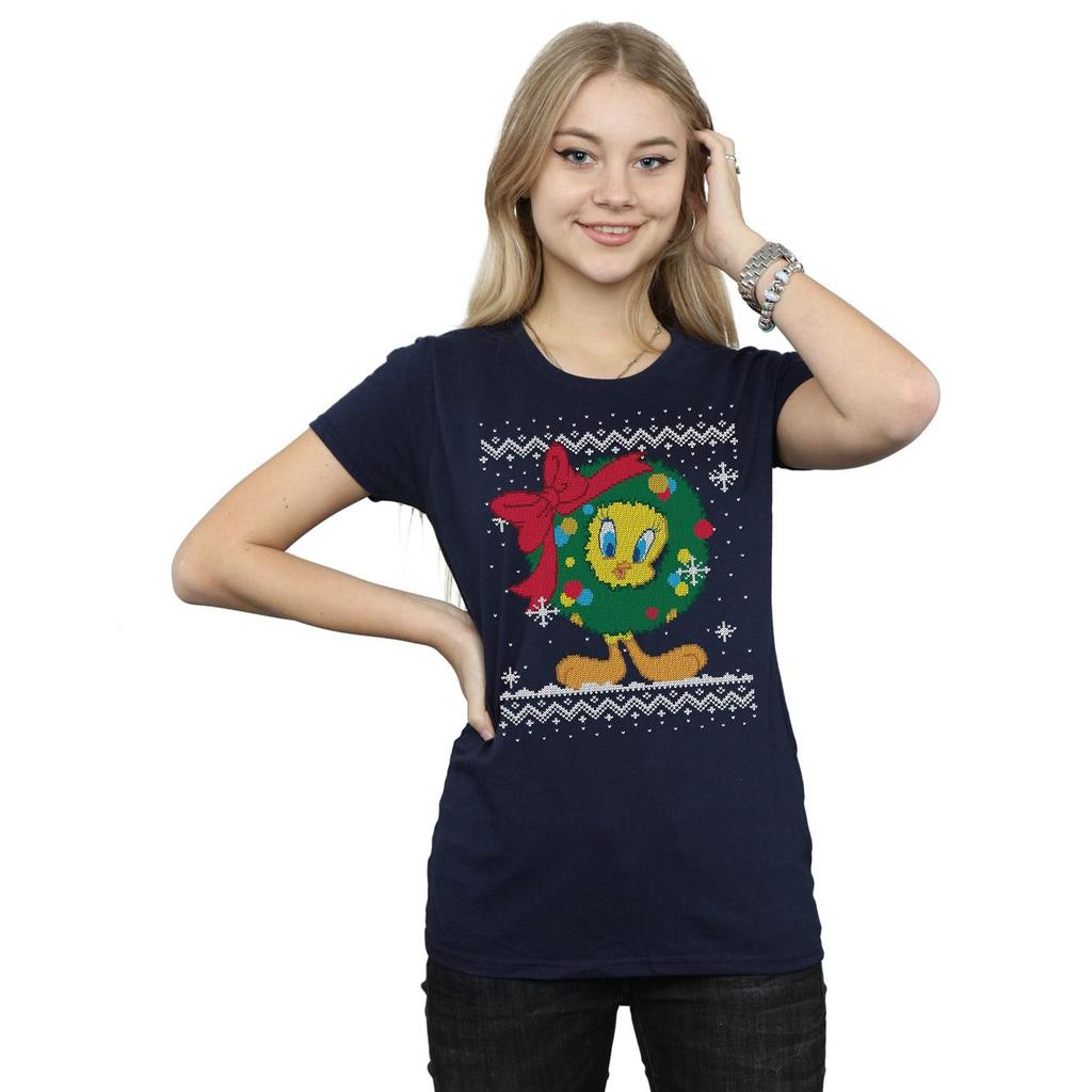 Looney Tunes Womens/Ladies Tweety Pie Christmas Fair Isle Cotton T-Shirt