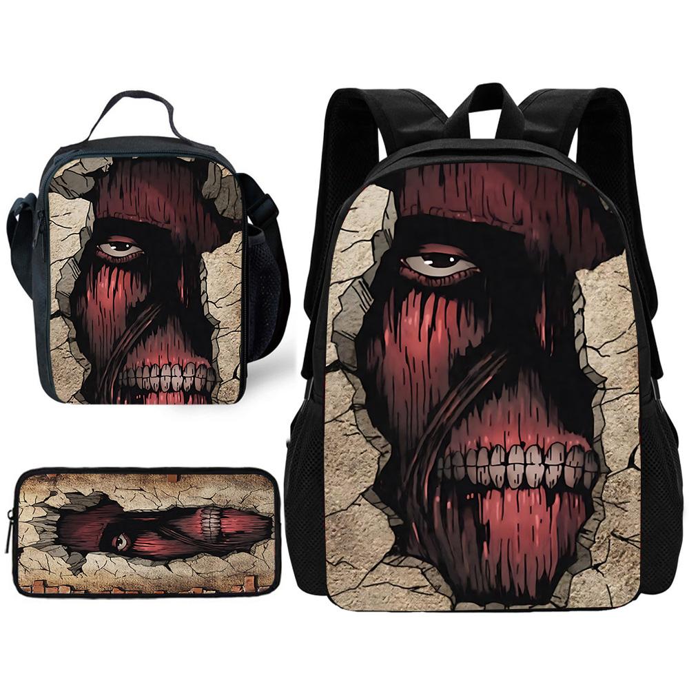 Child School Anime AttackS On Titan Backpack with Lunch Bags ,Pencil Bags ,School Bags for Boys Girls Best Gift