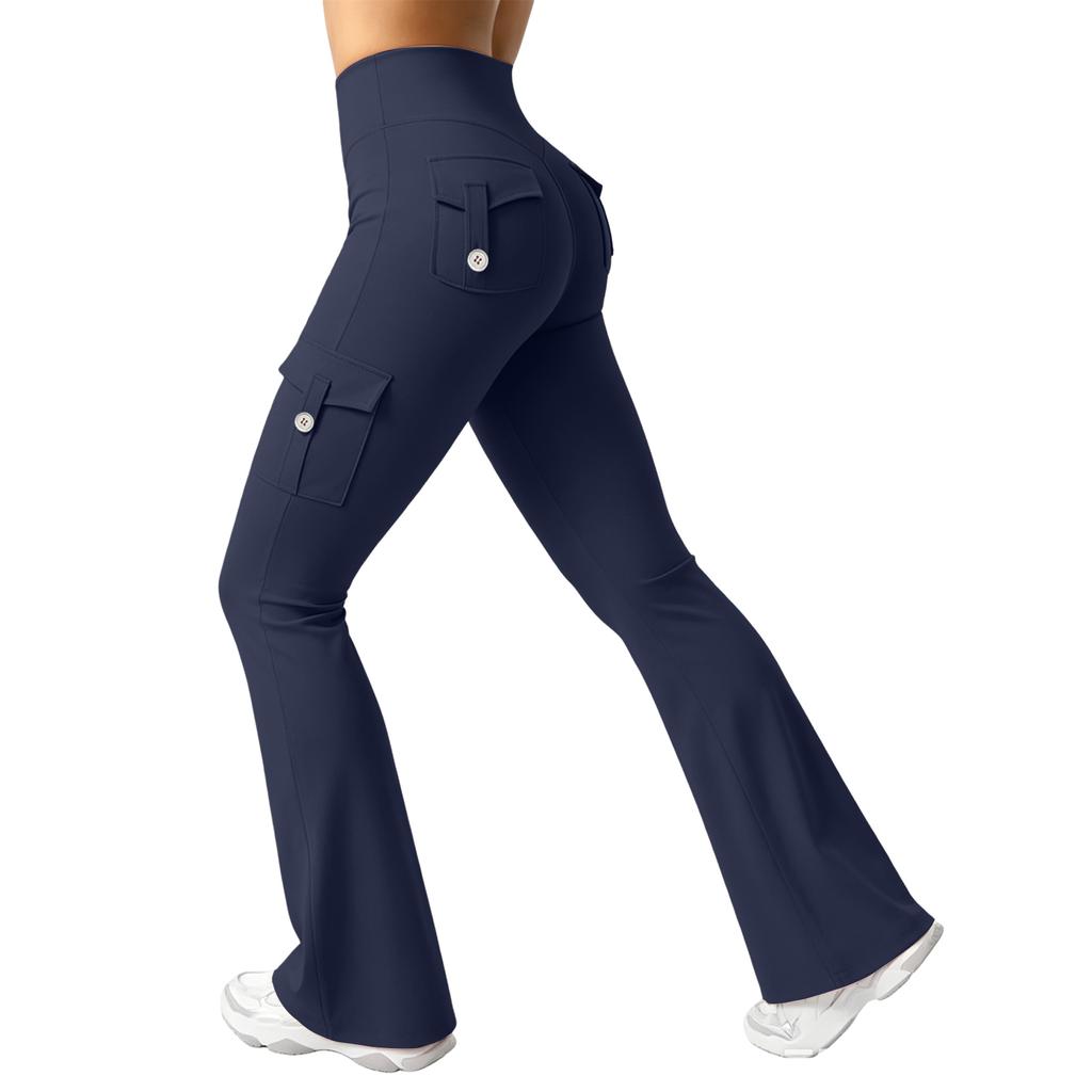 Women's Breathable Butt Lifting Yoga Pants with Button Pockets - Sport Workout Pants for Training and Running
