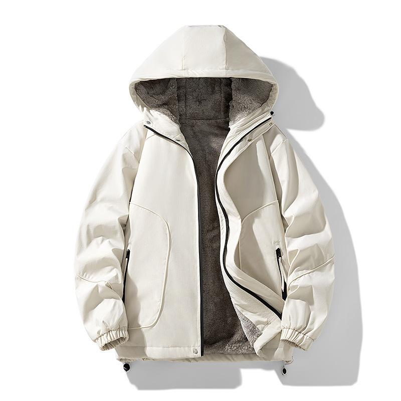 

Мужская зимняя теплая флисовая куртка с капюшоном для улицы XS белый