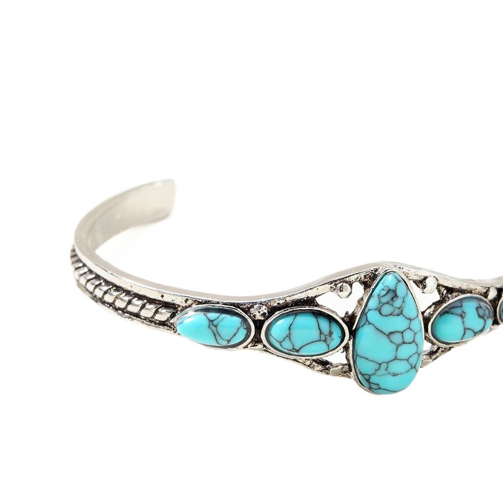 Bohemian Turquoise Carved Open Bangle Bracelet for Women