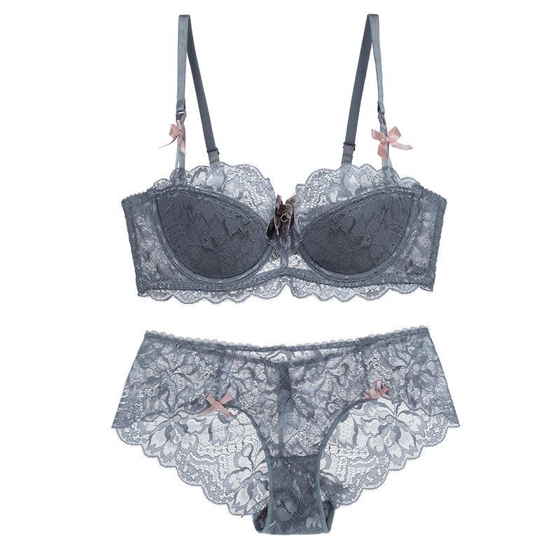 European & American Plus Size Sexy Lace Push-Up Lingerie Set – French Half-Cup Design for a Flattering Look
