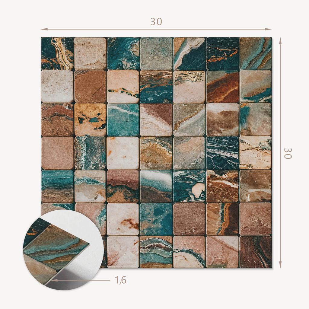 Pack of Printed Vinyl Tiles Ready To Install Mosaic Stone Tiles 9x30x30 Cm