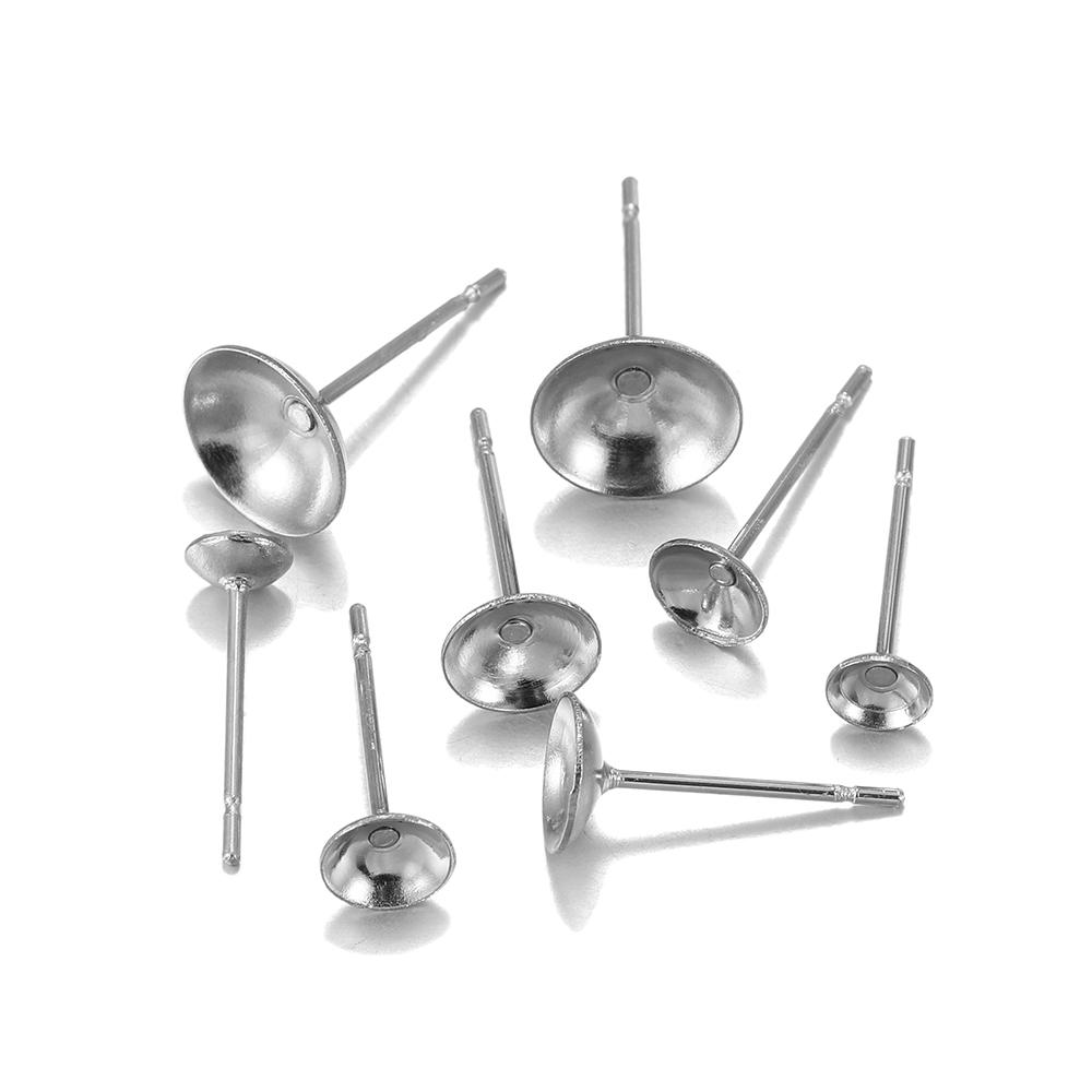 100pcs Stainless Steel Cup Shape Earring Settings Ear Post Pin Findings DIY Ear Jewelry Making Earrings Blank Base Fits Crystal