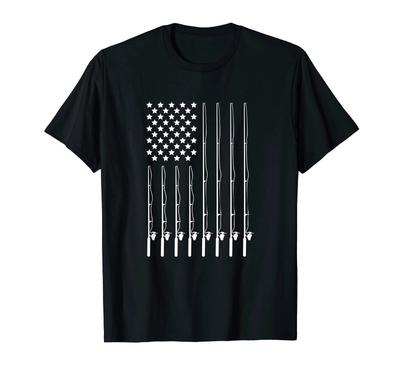 Fishing Rod American Flag Patriotic Outdoorsman T-Shirt_