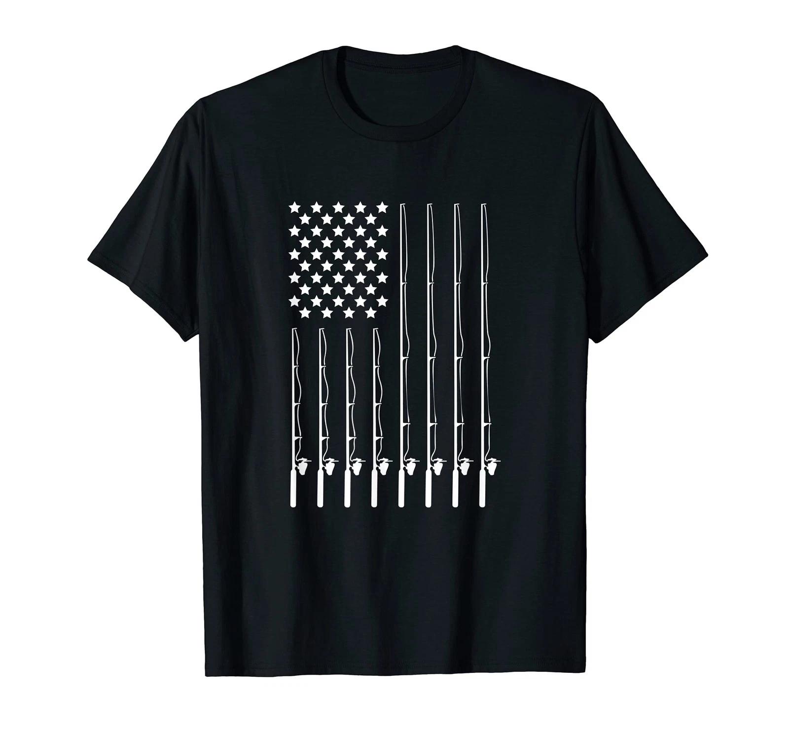 Fishing Rod American Flag Patriotic Outdoorsman T-Shirt_ S