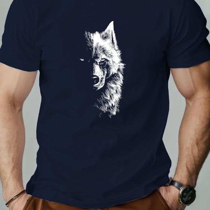 Men's Beige T-Shirt - Minimalist Wolf Graphic Tee for Everyday & Formal Outfits