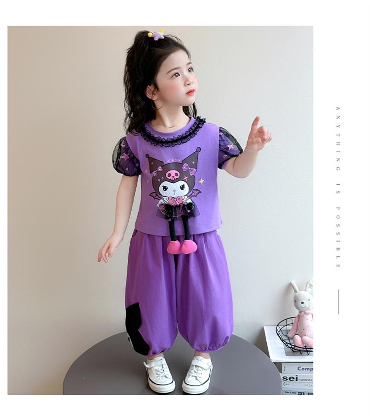 Girls' Kuromi Set Summer 2026 New Children's Lace Short Sleeve Summer Set for Girls' Baby Casual Two Piece Set