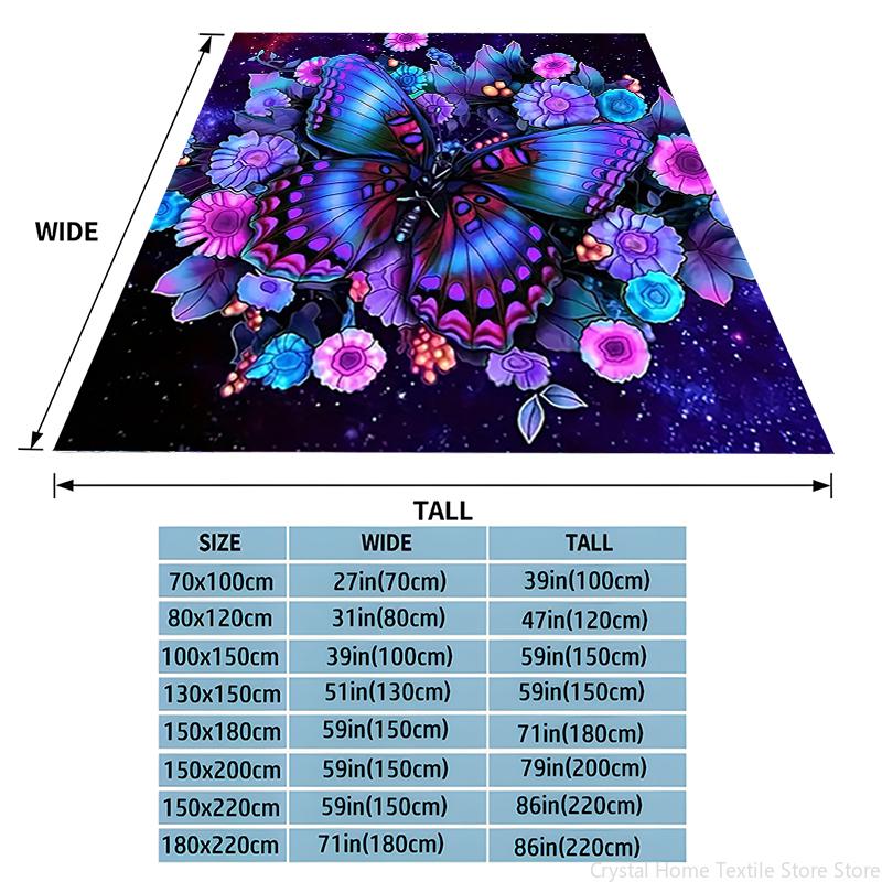 Flannel Butterfly Blanket Purple Floral Digital Printing,Fleece Throw Blanket for Sofa Bed Travel Camping,Office Couch Chair Bed