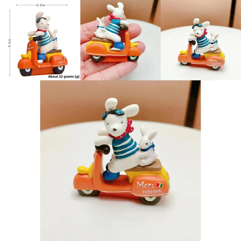 Resin Cartoon Dog Rabbit Miniature Ride Motorcycle For Desk Decor And Gift Giving