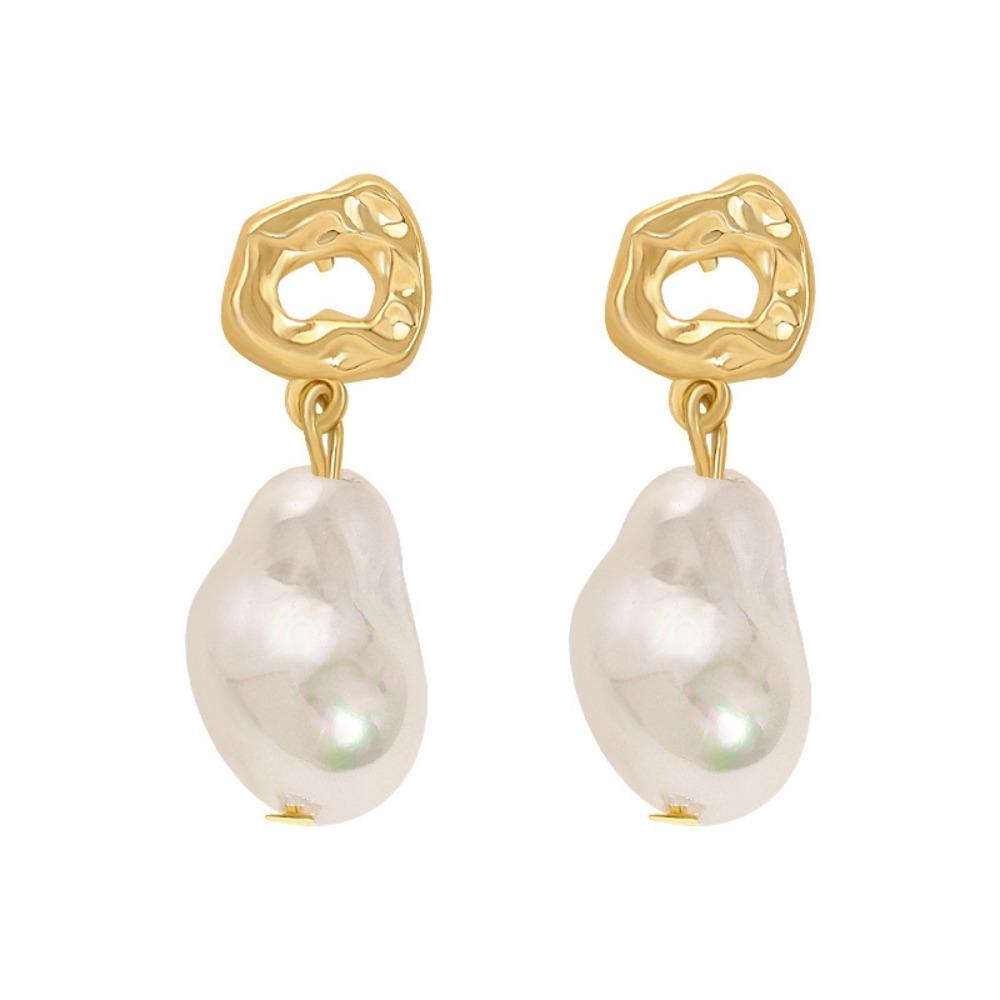 Fashion Simple Baroque Gold Color Irregular Imitation Pearl Dangle Earrings for Women Classic Valentine's Day Daily Wear Jewelry
