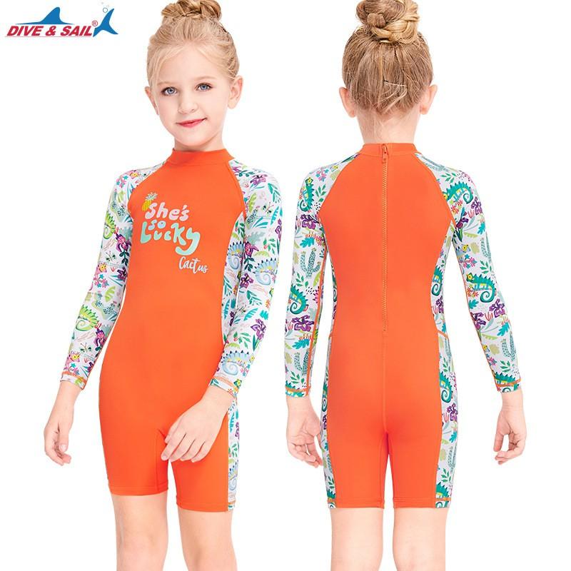 Girls 'swimsuit Children's One-piece Swimsuit Long-sleeved Sunscreen Quick-drying Baby Small Middle Children Snorkeling Surfing Jellyfish Clothes