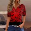 Women's T Shirt Halloween Print Button Short Sleeve Daily Weekend Fashion Basic V- Neck Regular Top