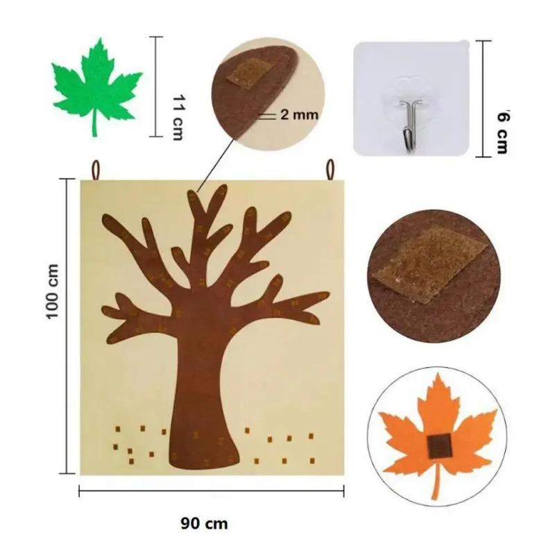 Kit de artizanat cu copac de Ziua Recunoștinței de toamnă, ornamente detașabile din frunze, decorațiuni din pâslă pentru agățat pe perete din frunze de arțar.