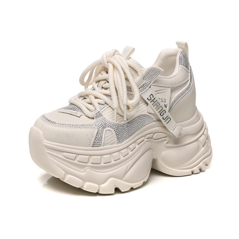 HS6798-51 Women's Rhinestone Platform Dad Shoes - Fall Trend, Hidden Heel, Thick-Soled, Super Soft Casual Sneakers.