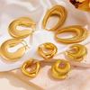 European Style 18K Gold Stainless Steel Threaded Hollow Earrings