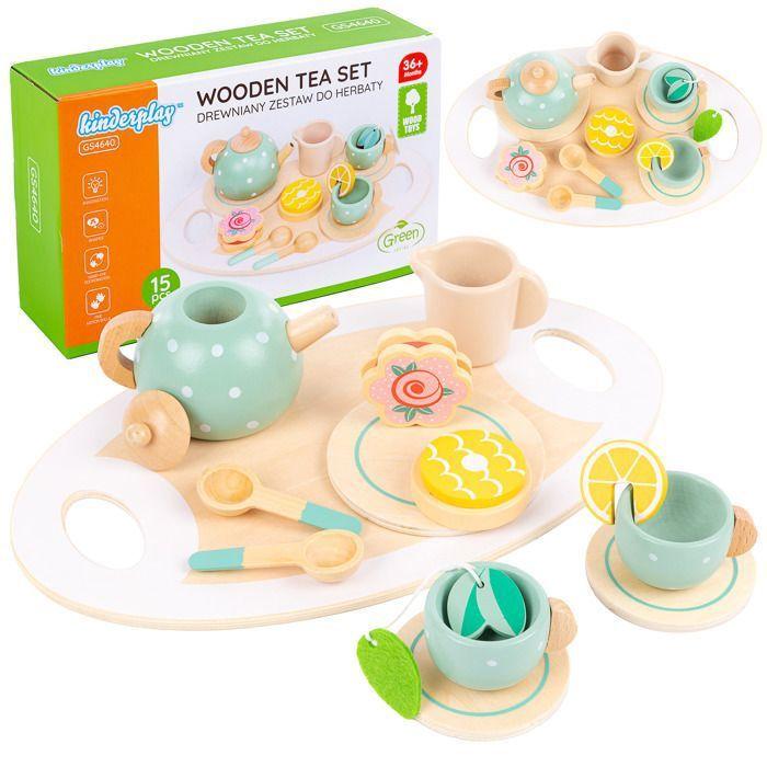 Service à thé en Bois Kinderplay - Jeu de rôle de thé avec Accessoires pour Les Enfants, GS4640